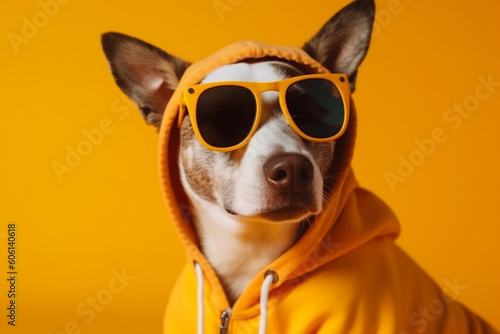 Cool funny dog with a hoodie and sun glasses. Ai generated © dragomirescu