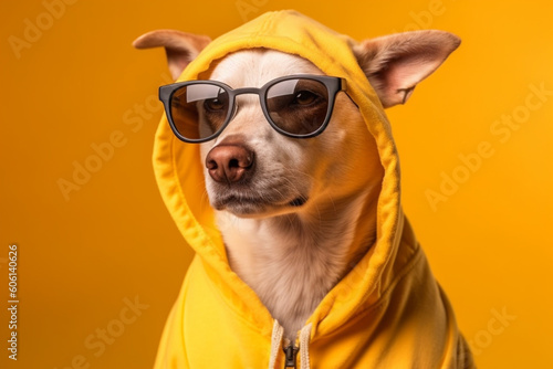 Cool funny dog with a hoodie and sun glasses. Ai generated © dragomirescu