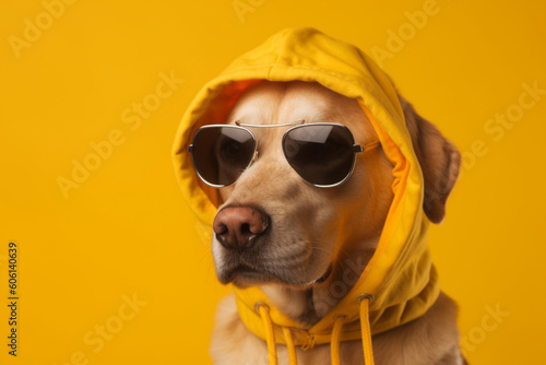 Cool funny dog with a hoodie and sun glasses. Ai generated © dragomirescu