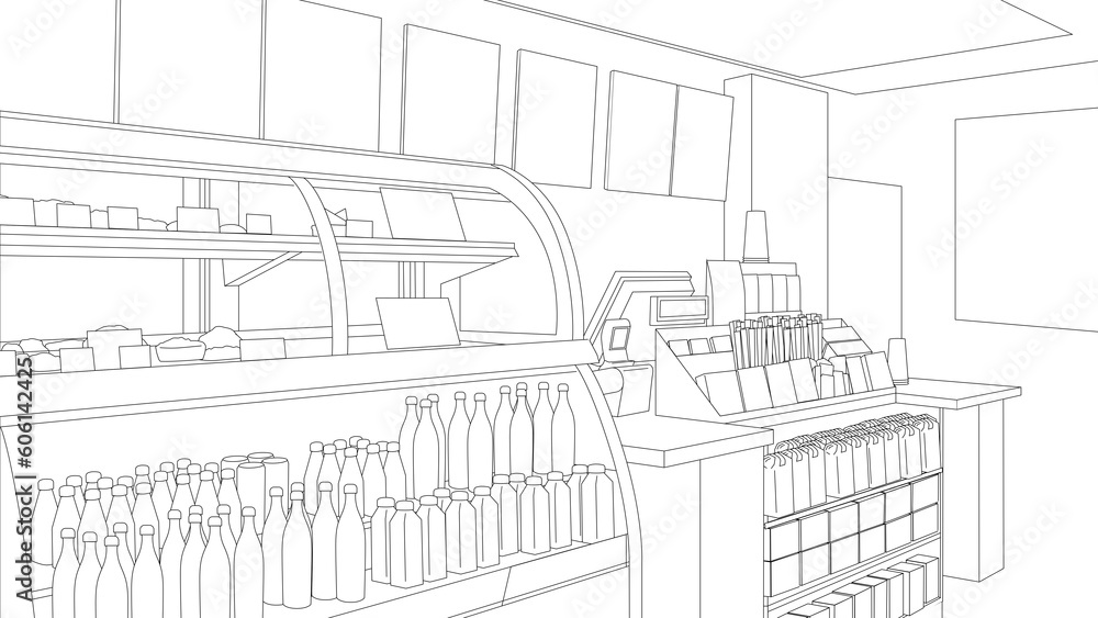 Retail Coffee Shop Counter Drawing