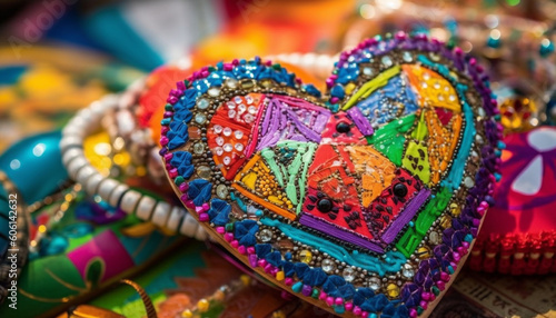 Vibrant colors, ornate jewelry, symbol of love generated by AI