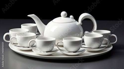 A gracefully arranged tea set with delicate porcelain cups and a teapot Generative AI