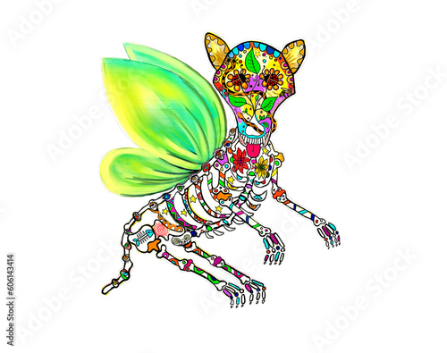 Illustration in png format of a catrina dog 