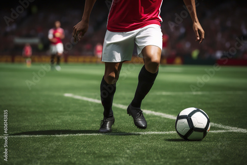 Football Player Dribbling the Ball in the Stadium Created with Generative AI Technology © charnsitr