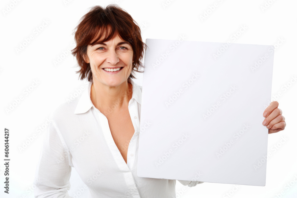 Portrait of a smiling businesswoman holding a blank sheet of paper Portrait of a smiling businesswoman holding a blank sheet of paper