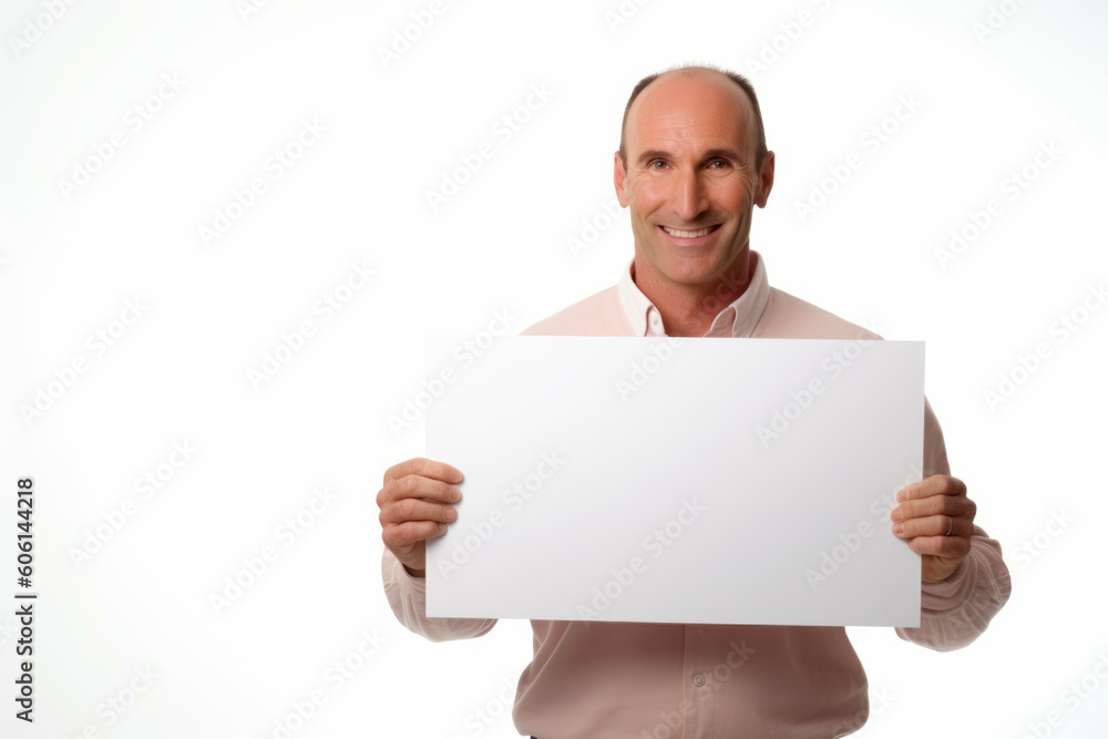 Handsome mature man holding a blank white sheet of paper. Handsome mature man holding a blank white sheet of paper.