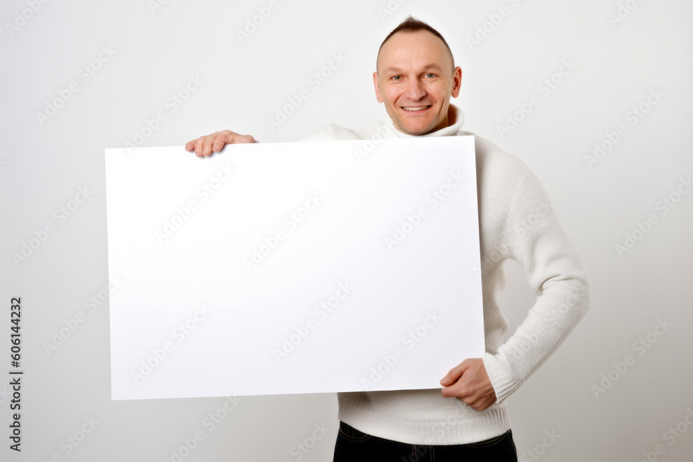 man holding a blank sheet of paper in his hands on a white background man holding a blank sheet of paper in his hands on a white background