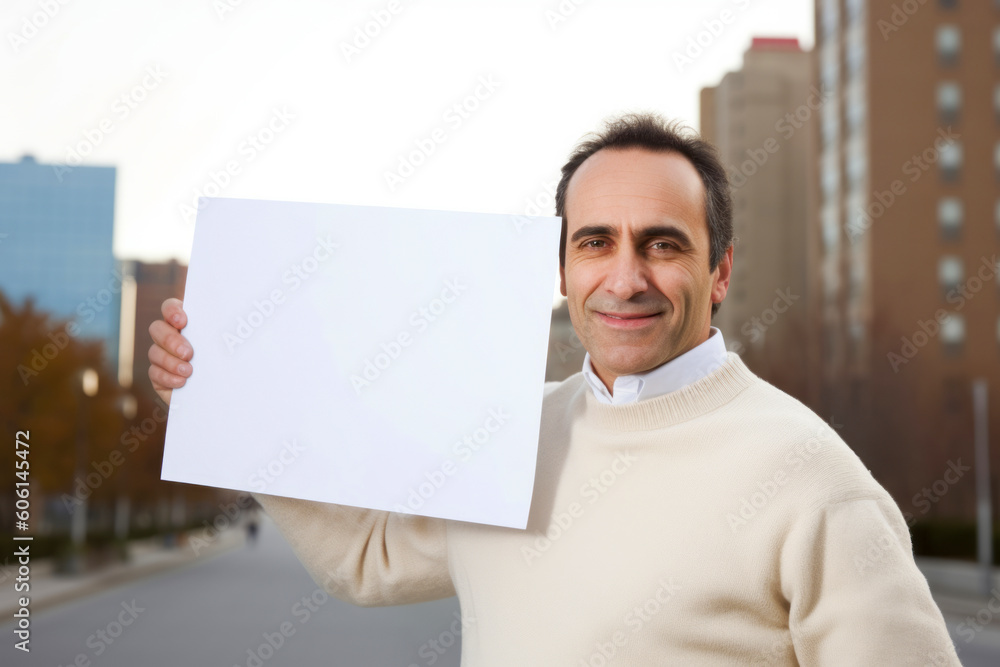 Portrait of a happy mature man holding a blank sheet of paper Portrait of a happy mature man holding a blank sheet of paper