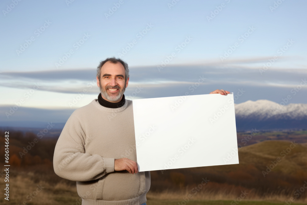 Portrait of a smiling senior man holding a blank placard outdoors Portrait of a smiling senior man holding a blank placard outdoors
