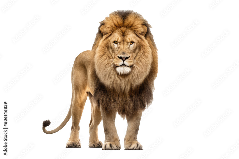 A majestic lion standing proudly, png stock photo file cut out and isolated on a transparent background - Generative AI A majestic lion standing proudly, png stock photo file cut out and isolated on a transparent background - Generative AI