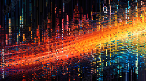 An artistic representation of binary code flowing and intertwining with colorful abstract shapes, illustrating the fusion of data and creativity in AI systems - Generative AI 