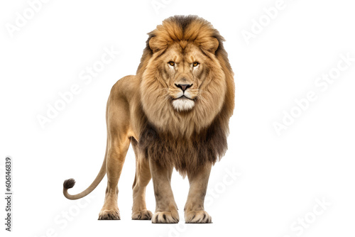 A majestic lion standing proudly, png stock photo file cut out and isolated on a transparent background - Generative AI