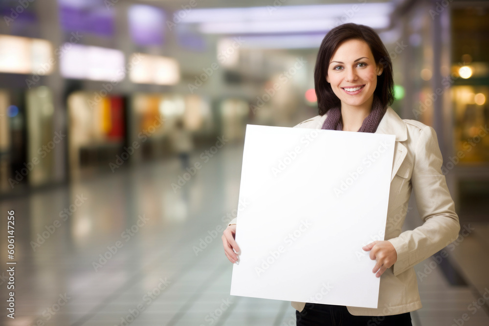 Portrait of a beautiful young business woman holding a blank sheet of paper. Portrait of a beautiful young business woman holding a blank sheet of paper.
