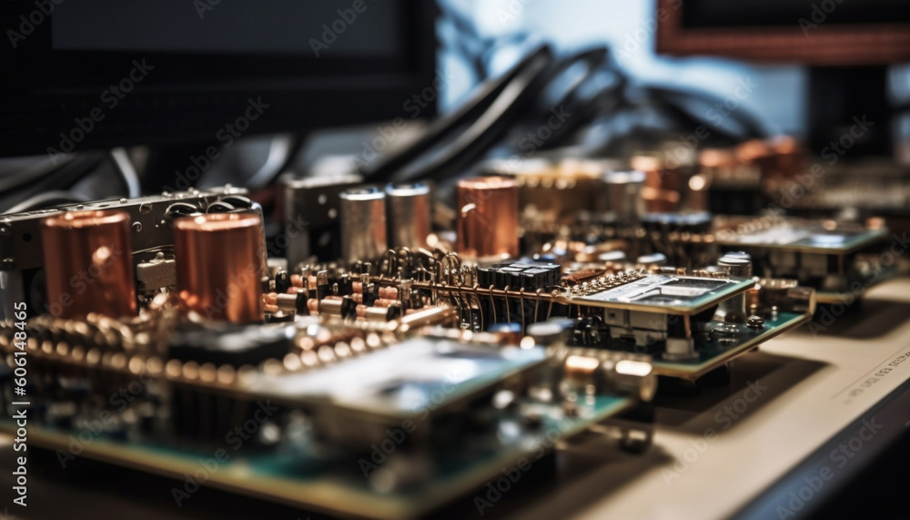 Complex circuit board shows intricate computer engineering generated by AI Complex circuit board shows intricate computer engineering generated by AI