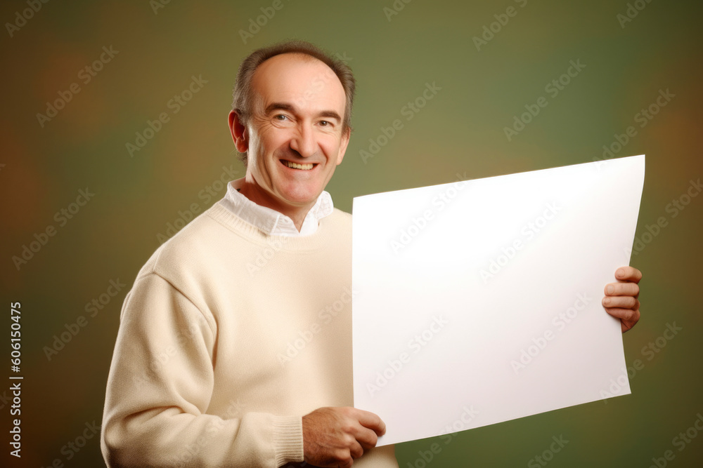 Portrait of a smiling mature man holding a blank sheet of paper Portrait of a smiling mature man holding a blank sheet of paper
