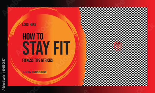 Gym fitness you tube thumbnail template design and video thumbnail template, Video cover photo template for social media post template design