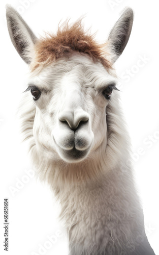 Close up portrait of a llama isolated on a white background, generative AI animal © Flowal93