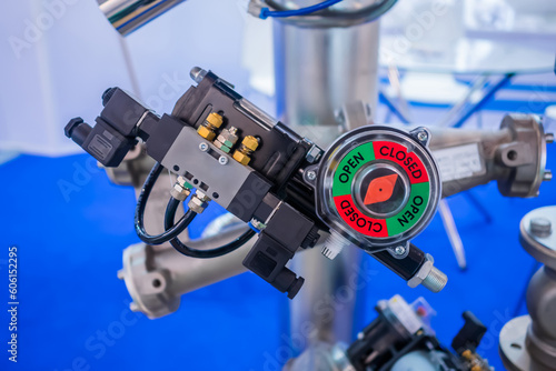 Electric solenoid valve controller - hydraulic system control device. Industrial, production, technology equipment concept