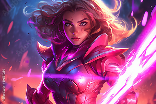 Futuristic female warrior. Generative AI