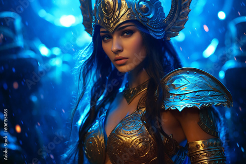 Magic female warrior princess in mystic armor. Generative AI