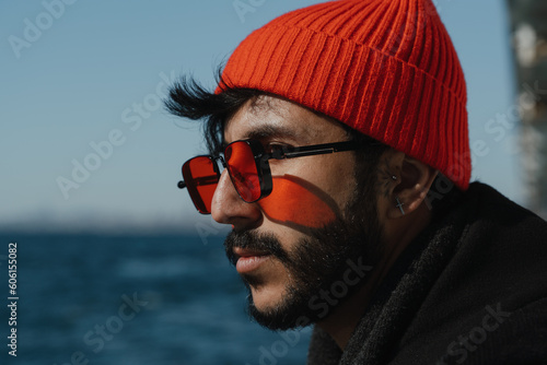 Fascinating close-up of a young man from the Middle East on board the ferry