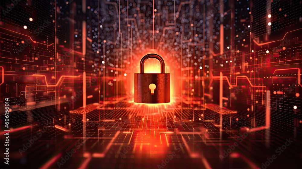 red cybersecurity lock secure reliability futuristic technology - by generative ai red cybersecurity lock secure reliability futuristic technology - by generative ai