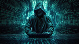 hacker with laptop futuristic cyberpunk cyberspace hacking - by generative ai