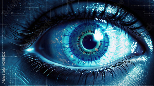 blue eye cybernetic futuristic cyborg cyberpunk - by generative ai