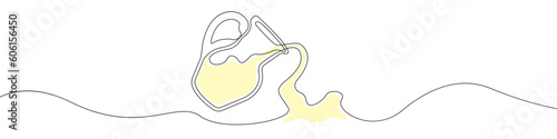 Jug glass icon line continuous drawing vector. One line Jug milk icon vector background. The pitcher pours milk icon. Continuous outline of a Glass Jug.