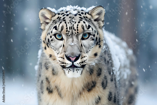 Snow Leopard Close-Up Portrait Generated With Ai