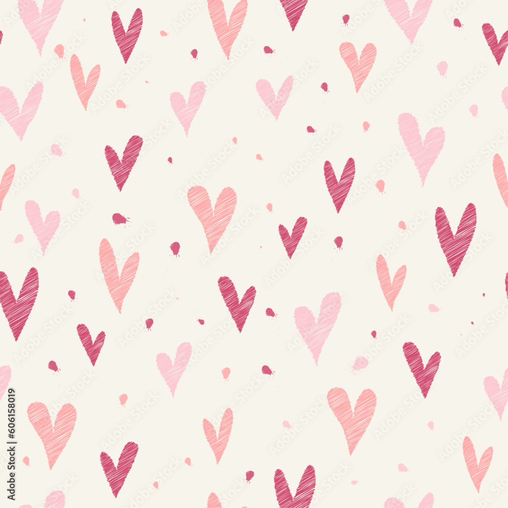 Seamless pattern with cute hand drawn hearts for Valentine's Day