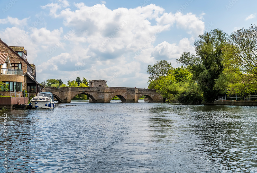A view along the River Great Ouse towards St Ives, Cambridgeshire in summertime