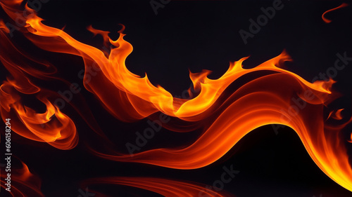 Wavy folds of fire on black background, abstract, generative ai
