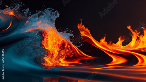 Wavy folds of water and fire, abstract, generative ai