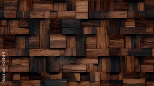 Seamless Pattern Background - Design of a dark 3D teak wood pattern texture - Generative AI