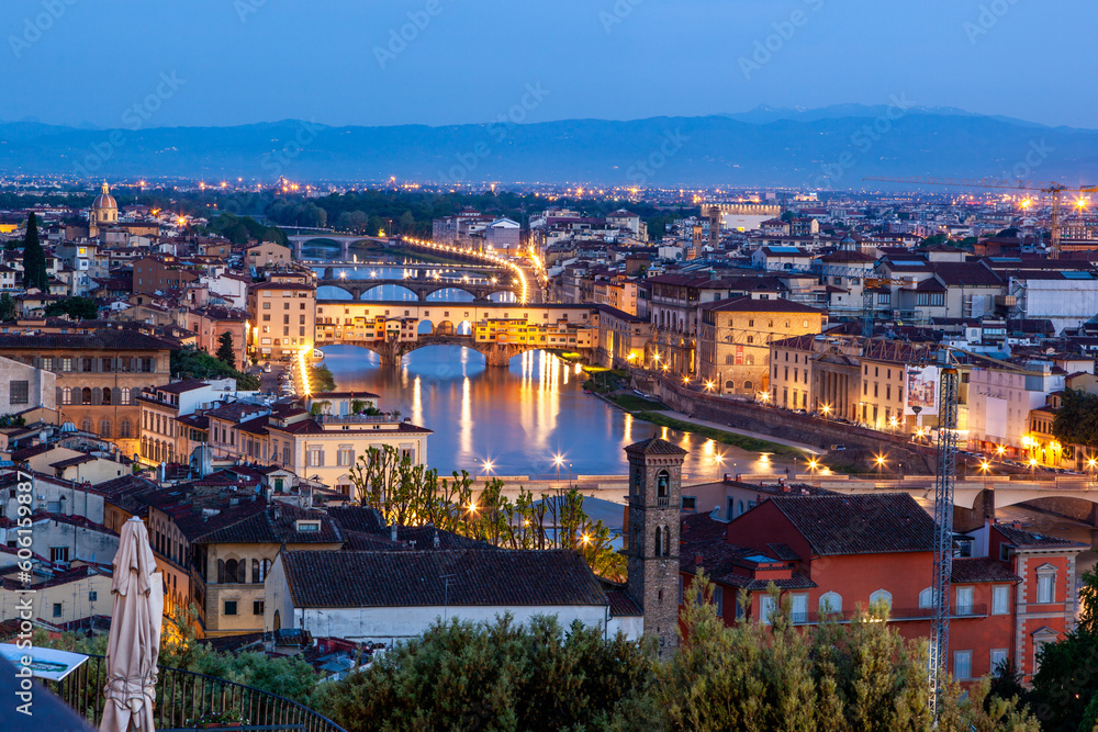 Aerial view of  Ponte Vecchio in Florence Tuscany Italy