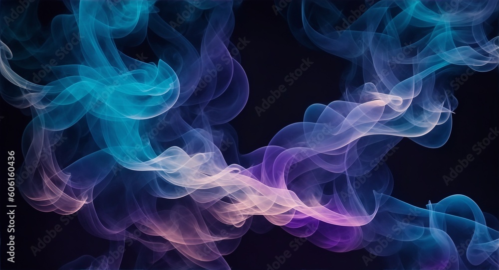 Waves of beautiful smoke on black background, generative ai  - obrazy, fototapety, plakaty 