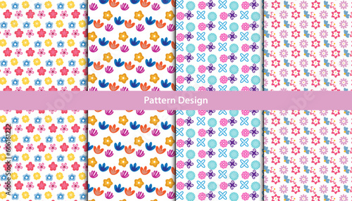 Seamless pattern design with cute colorful flowers .