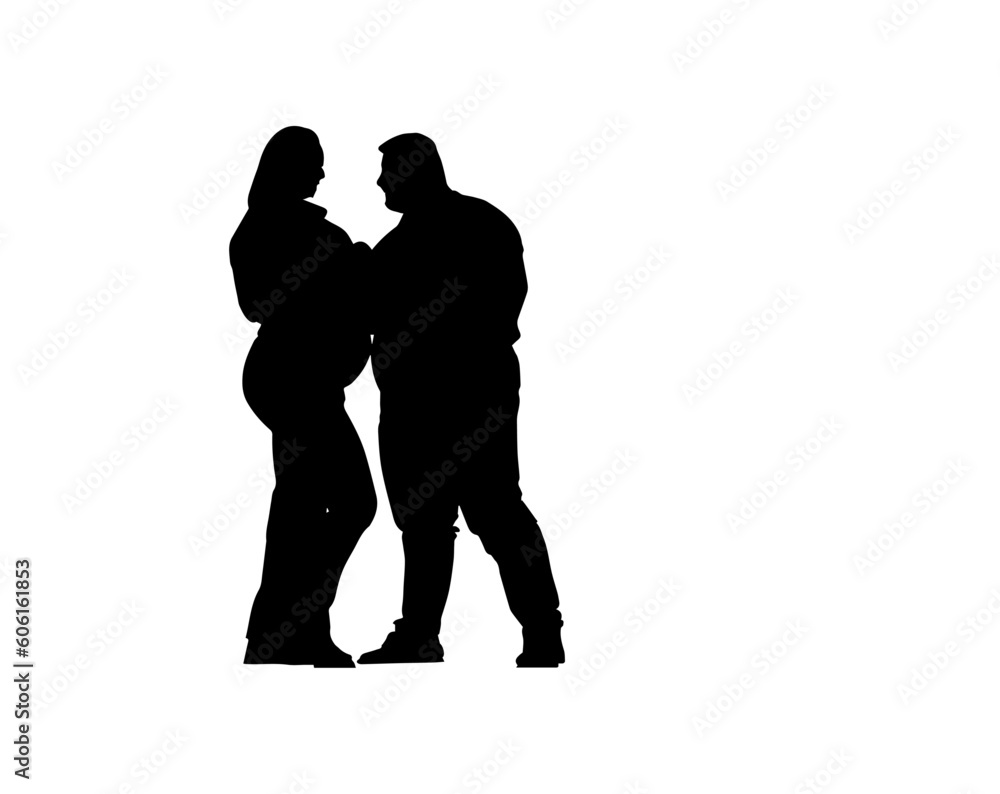 Vector illustration. Silhouette of a man and woman of large build.