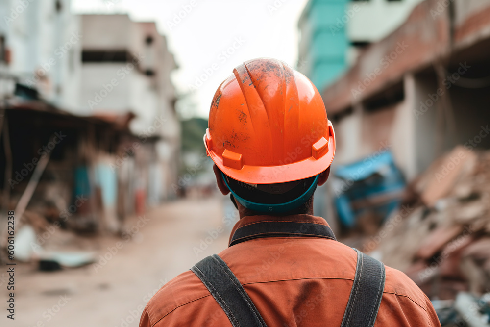 at back of the construction worker head at back of the construction worker head