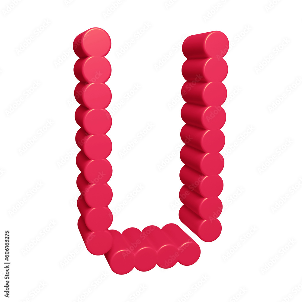 Obraz premium Pink alphabet letter u with round shapes in 3d rendering for education concept