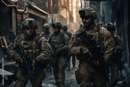 Cinematic Immersion: Soldiers Showcasing Teamwork. Generative AI.