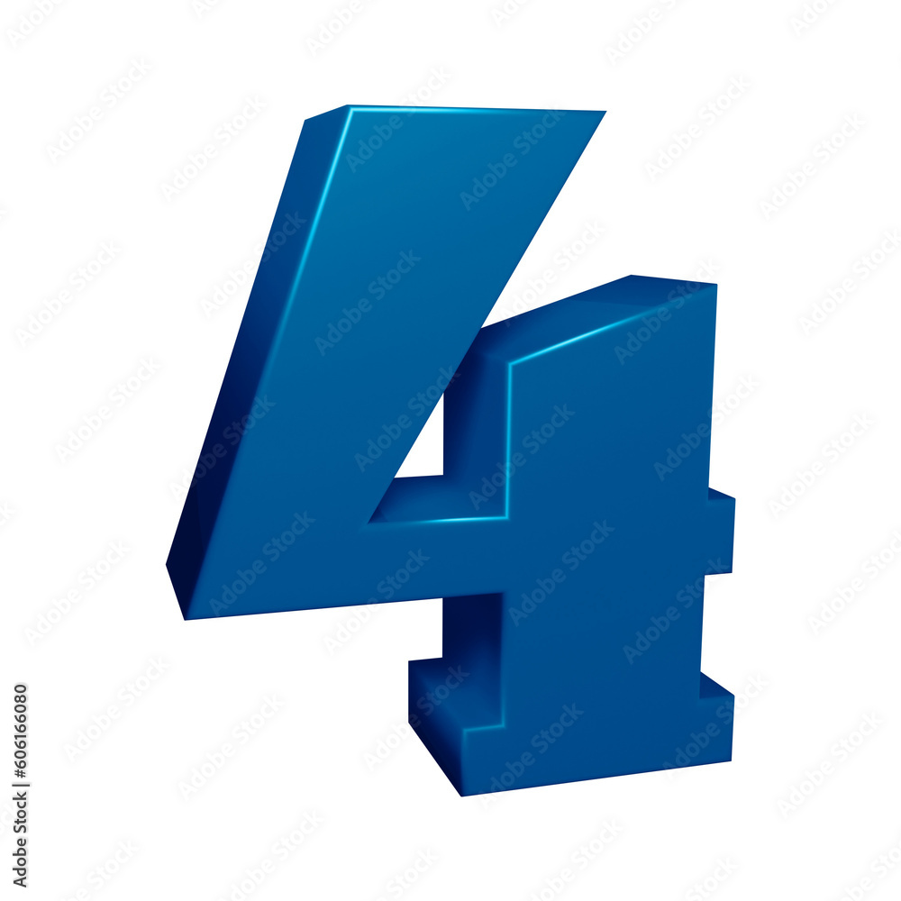 Blue number 4 in 3d rendering for math, business and education concept Blue number 4 in 3d rendering for math, business and education concept