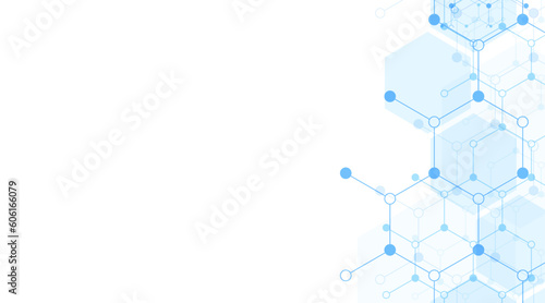 Hexagons pattern background. Genetic research, molecular structure. Chemical engineering. Concept of innovation technology. Used for design healthcare, science and medicine background