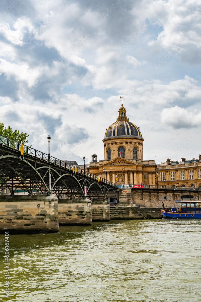 Mazarine Library from boat trip on the Seine, in Paris, France