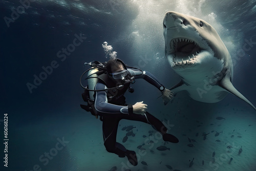 Agressive shark attacks diver in the ocean © Natalia