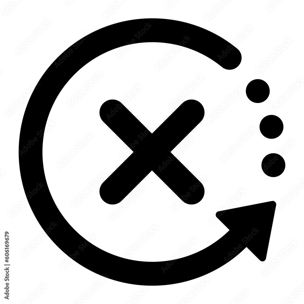 Black round check spin unapproved icon, simple cycle rotating arrows ...