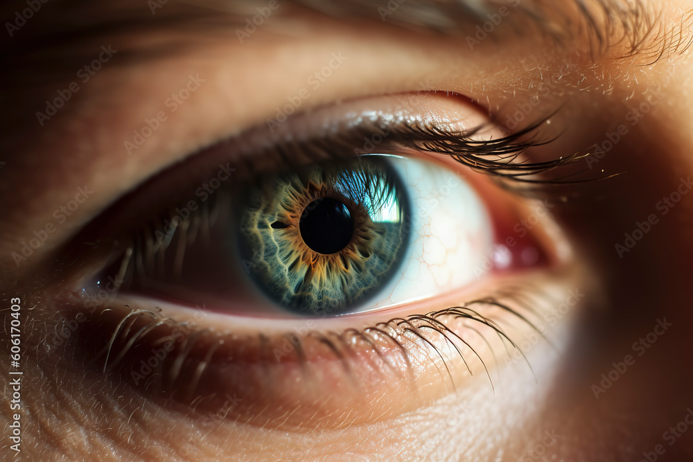 Fototapeta premium Lens of Emotion: Close-Up Capture of an Eye Showcasing Delicate Focus and Blur. AI Generated