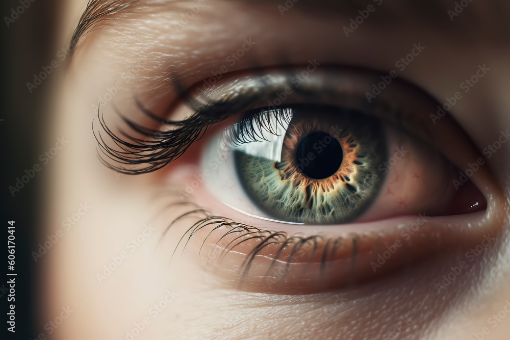 Fototapeta premium Infinite Depth: Close-Up Shot of an Eye with Intriguing Focus and Blur Elements. AI Generated
