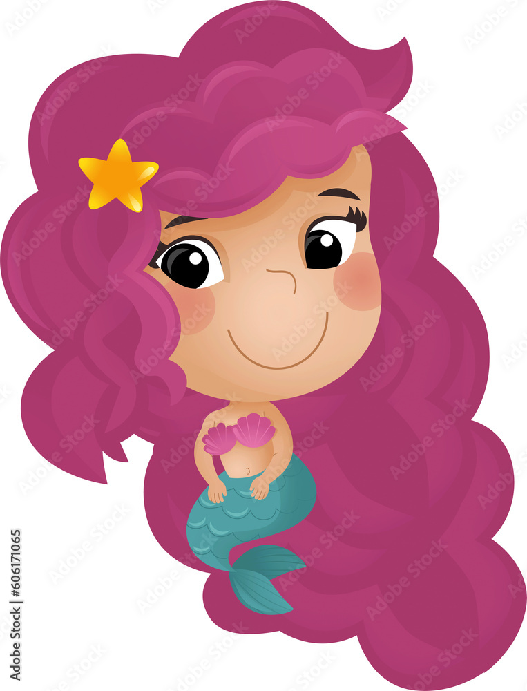cartoon scene with happy young mermaid swimming on white background illustration for children cartoon scene with happy young mermaid swimming on white background illustration for children